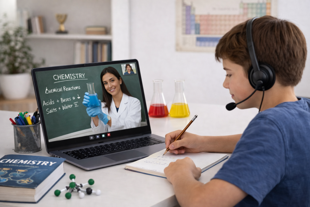 Online Chemistry Tutor lesson in a home classroom