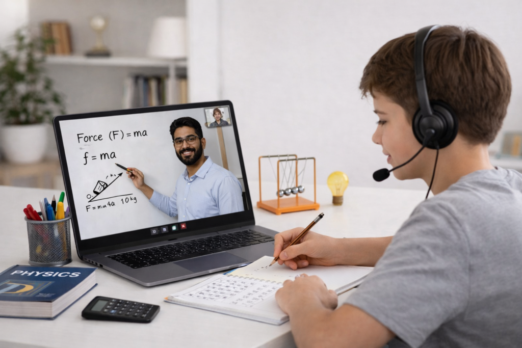 Online Physics Tutor lesson in a home classroom