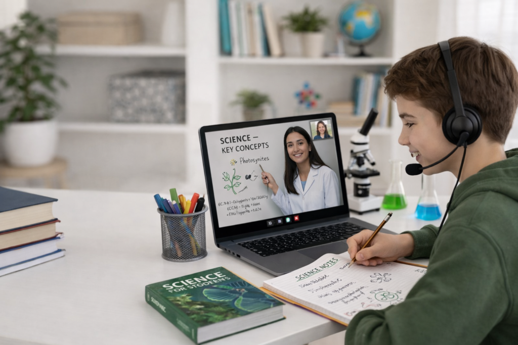 Online Science Tutor lesson in a home classroom